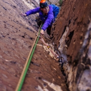 Carly coming up the very fun corner on Lotta Balls (5.8).