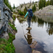 Another water obstacle.  This pond overran the trail.  Luckily there are rocks along the side to go between.  Trekking poles make this much easier.