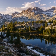 The Continential Divide is comprised of these peaks.  Wyoming\'s highest peak, Gannett, is not visible here, but is along the ridgeline from the sharpest peaks.