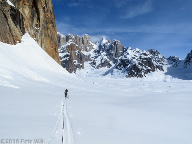 Ski back to camp after some corn skiing in 747 Pass.