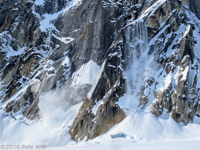 Much of the heavy snow the range got in late March warmed up for the first time while we were there.  As a result the steep faces were constantly doing this.