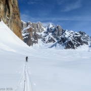 Ski back to camp after some corn skiing in 747 Pass.