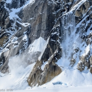 Much of the heavy snow the range got in late March warmed up for the first time while we were there.  As a result the steep faces were constantly doing this.