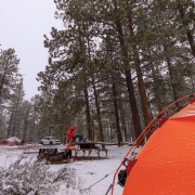 Saturday morning we woke to a couple inches of snow on the ground.  The snow continued through breakfast.