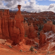 The trail wound its way through the fins of rock down slope.