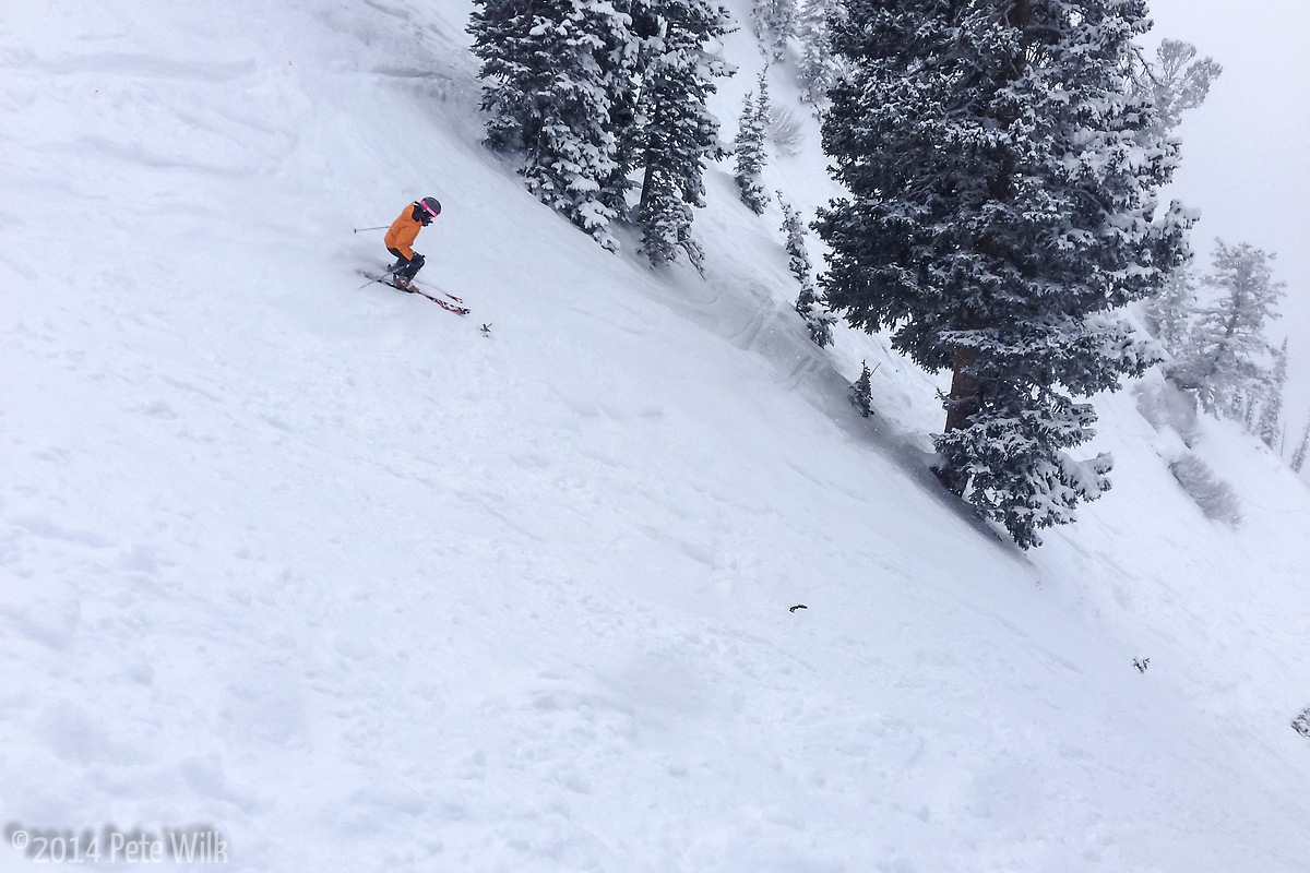 Carly ripping it through the powder on Christmas Day at Snowbird.