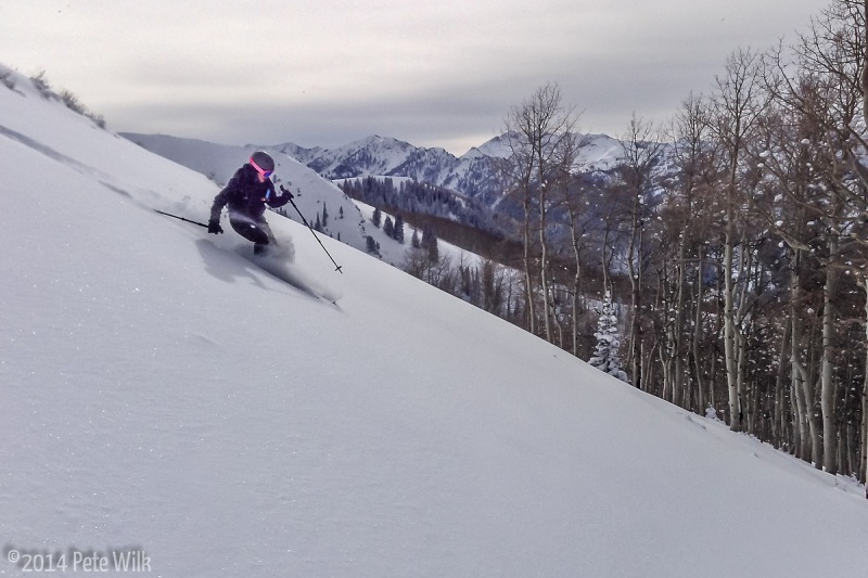 Carly making some fresh turns in some great powder.