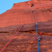 More thin aiding on the long overhanging pitch 7.