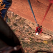 Some rain and slow going caused us to bail mid way through P8, which is the last difficult technical pitch.  A bit dissapointing not to finish it, but it was a good call.  Wet sandstone is never a good place to be climbing.