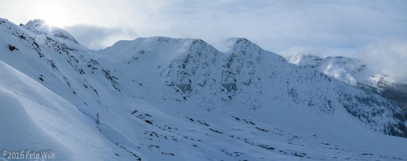 Looking out to the southwest.  Glacier Crest is the ridgeline.  The Illecillewaet Glacier is between.