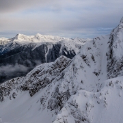 From the sub-peak of Mt. Mackenzie looking into the North Bowl.  These lines were super steep and we opted for runs off the front side.