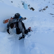 Drew wallowing up a particularly steep section of the skinner.