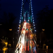 Lions Gate bridge at dusk.