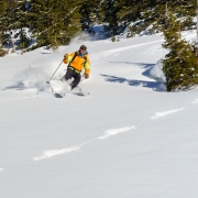 Ripping down the run to the car.  Despite being in the sun it was suprisingly creamy and not baked out.