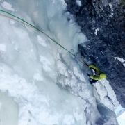Eric following me up the tight and narrow Slip Sliding Away (WI4).