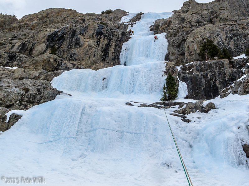 Stairway to Heaven (WI4) looking baked out and cracked.  We bailed from here at the tpp of P2.