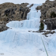Stairway to Heaven (WI4) looking baked out and cracked.  We bailed from here at the tpp of P2.