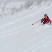 Carly enjoying 12-18\" of the fresh stuff in early April.