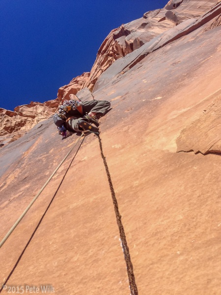 New routing on Matt's route Misfire (5.11-) on the Jacob Dylan Wall.