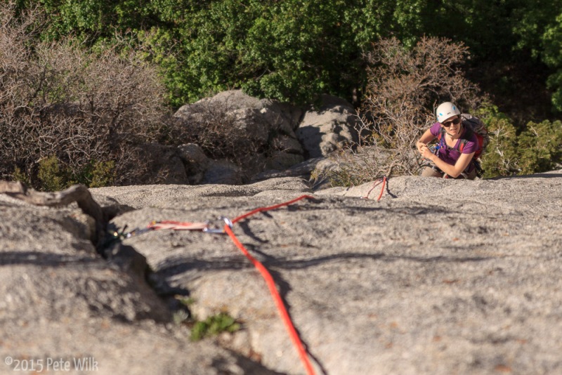 Enjoying the morning sun and the low angle climbing.