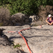 Enjoying the morning sun and the low angle climbing.