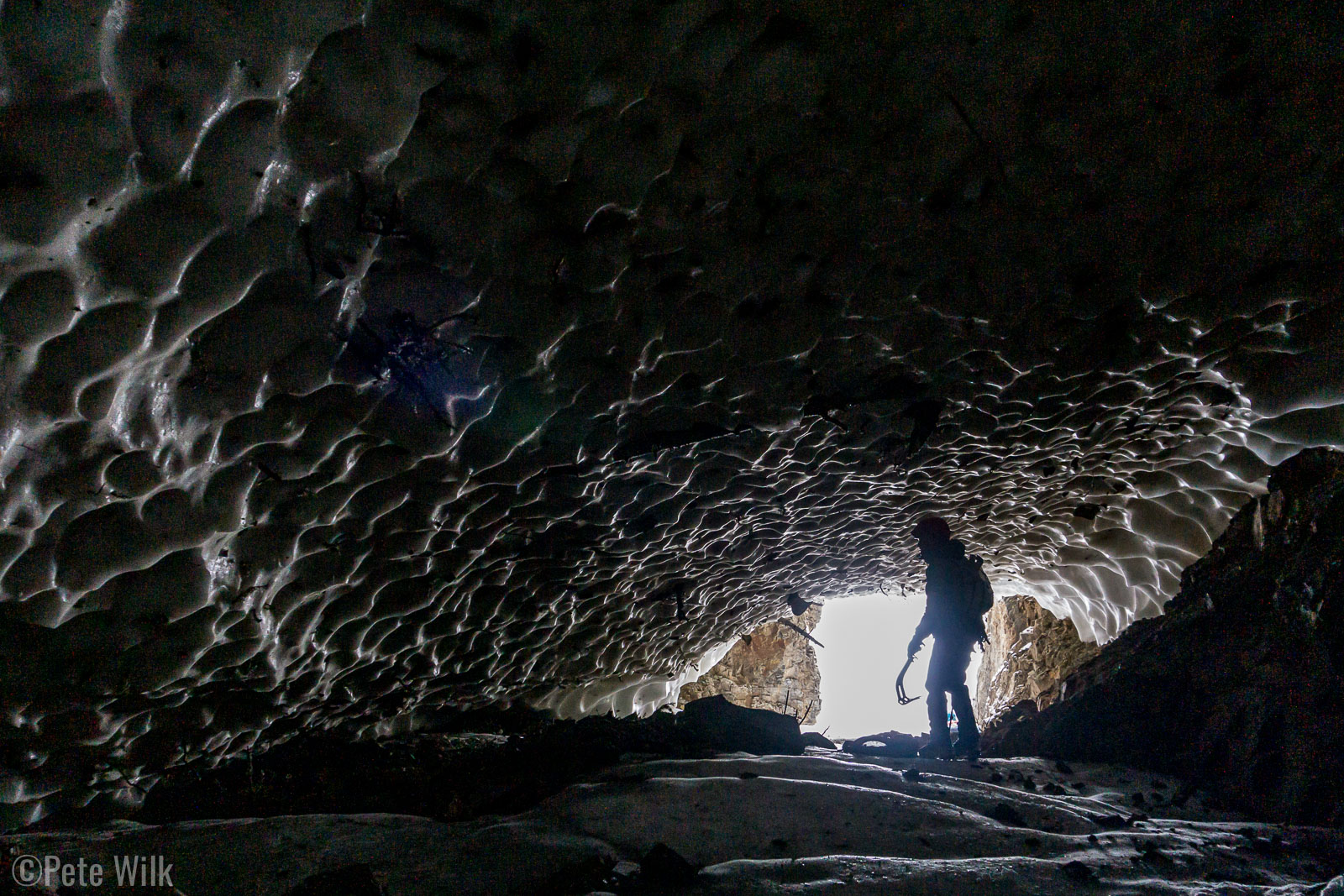 These tunnels where created by stream water melting avalanche debris from massive avalanches in March 2019.