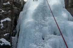 I was resting my shoulder so didn't climb at all this day, but Carly got 8 pitches on the WI4 stuff here.