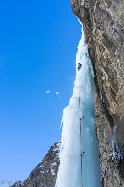 Cleaning up the roof near the top of the first pillar.