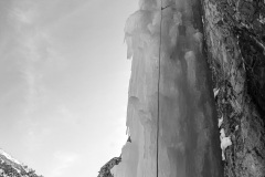 Getting ready to negotiate the roof on the first pillar, which I think is the crux of the route.