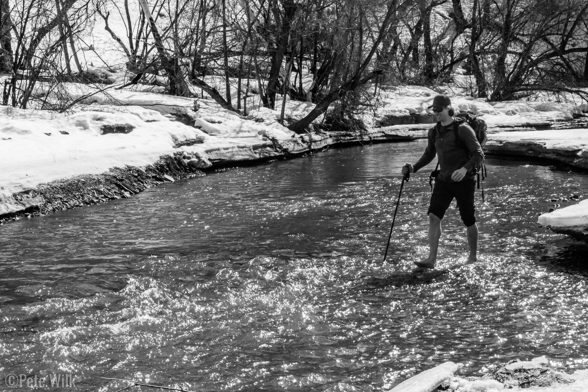 Fording the Strawberry river at a shallow spot.