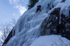 Carly leading up Standard Left (WI3).  Conditions were cold and she did a great job.