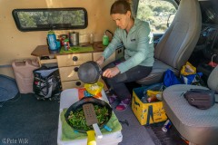 Cooking in the new van with the finished kitchenette.