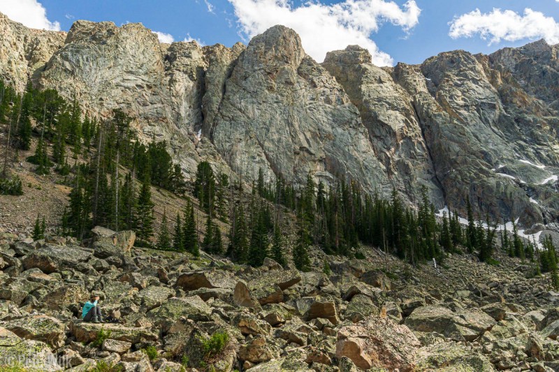 Our eventual stopping point.  While our plan was to travel about 8 miles into a spot called Bomber Lake the off-trail travel was very tiring and slow.  We stopped at the last spot we saw that was suitable for camping just before this old moraine.