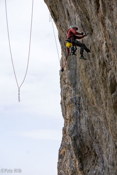 Andy looking for solid rock for the new bolt.