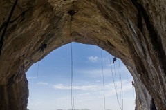 Looking from the depths of the cave out.  This view give a good idea of how steep it is.