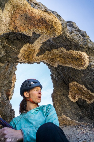 At the anchors at the eye.  The eye is comprised of a mineral deposit in the limestone which has eroded away.