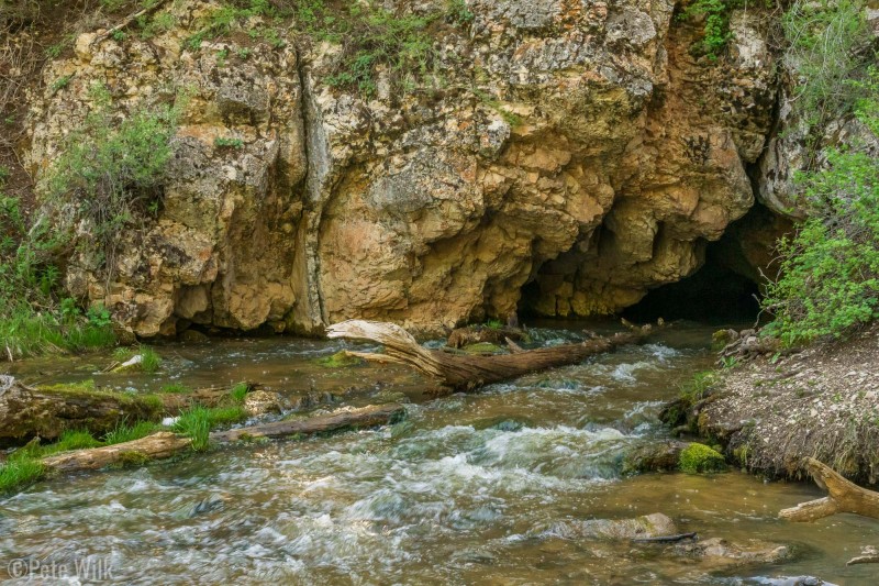 The Hole-in-the-Rock spring where a stream comes out of the limestone and merges with another surface stream.