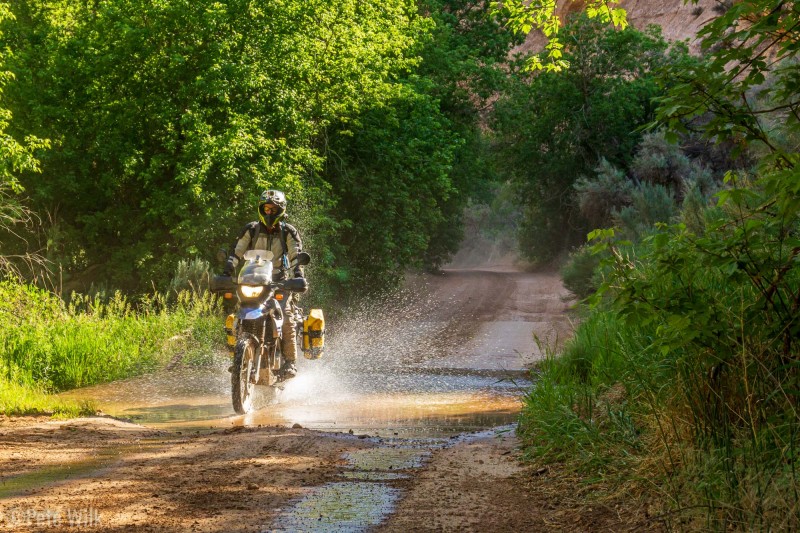 There are a couple very casual stream crossings on the road.  All of them are improved with concrete to prevent erosion—thus making them no different than driving through a puddle on the bikes.