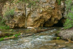 The Hole-in-the-Rock spring where a stream comes out of the limestone and merges with another surface stream.