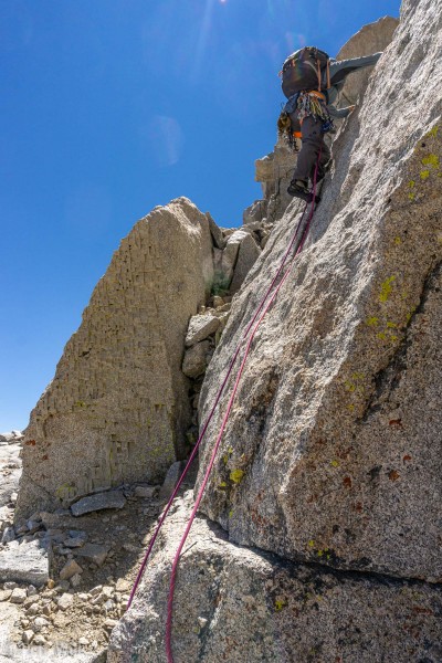 Ben heading up on one of the upper pitches.  The rock to his left is quite interesting.  The face towards me is all quartz.