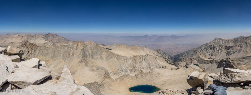 Panoramic looking east from the summit.  We were lucky in that we only had 4-5 other people on the summit while we were there.  All of them hikers rather than climbers.  Note the smoke down at the lower elevations.