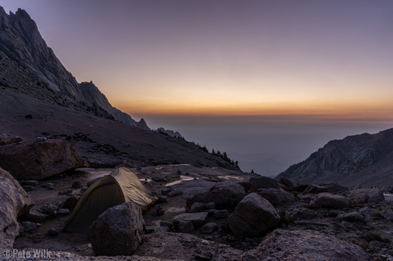 Sunrise on the day we hiked out.  This day was a bit more smokey than our summit day, but not as much as our hike in.