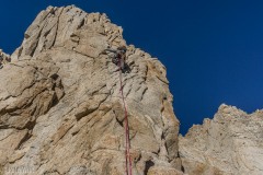 Ben on the crux pitch of the route.  While it is all there and only 5.7 there's not a lot of protection to be had.