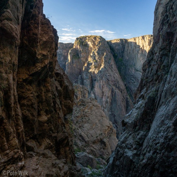 Heading down the Cruise Gully in the morning as the sun peaks into the canyon.