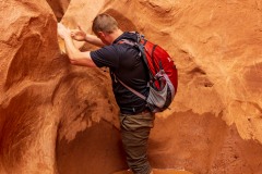 The second crux of the Peek-a-boo Slot Canyon.  The first was a sandy slopey entrance.  This was the only water we needed to get into.