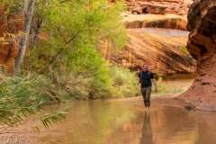 Shortly after getting to the bottom we started on the trail.  There's water year round and no way to keep your feet dry so we embraced the powder soft sand and went barefoot.