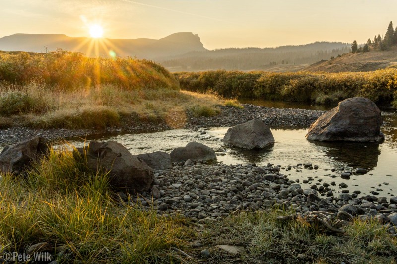 Sunrise over the small stream behind our van.  I looks around but didn't see any fish.  It was fairly low at this point in the season too.