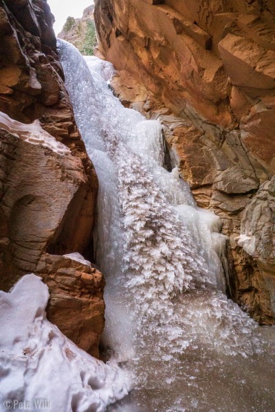 The garbage of P2.  This was soo wet and I made it worse while climbing.  The floor at the bottom had a thin ice layer on top of it which made for walking in puddles.  This image shows the texture of the strange ice at the surface better than the one for P1, but they were similar features.