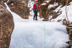 Hidden Haven (WI4) is a 4 pitch climb with the first three pitches being moderate.  There is some walking in between pitches.  With the lack of snow in UT these walking sections were a frozen stream.