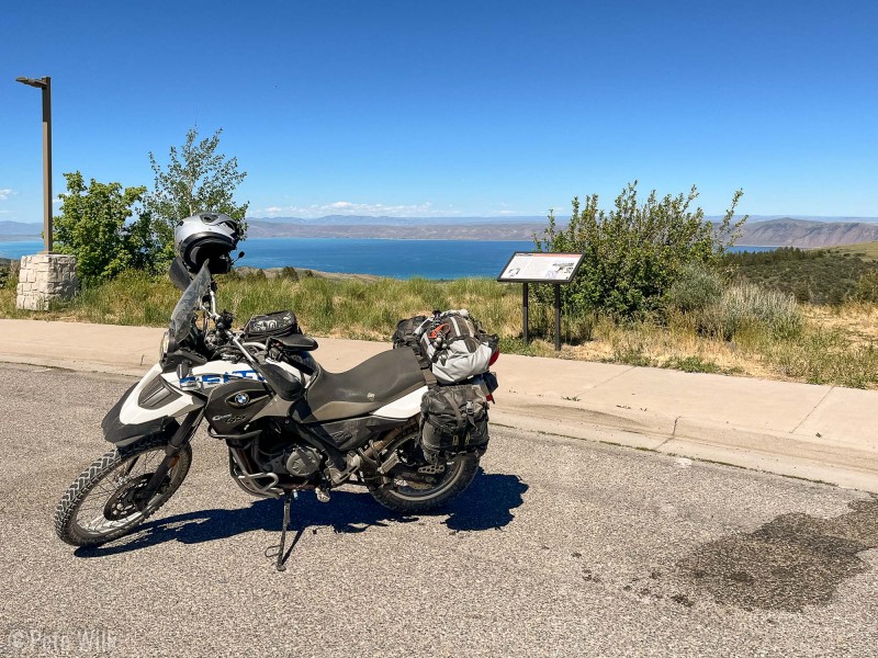 Off the dirt for the most part for the day.  Stopped at the Bear Lake Summit Overlook Rest Area.